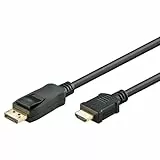 goobay DisplayPort 1.2 auf HDMI 1.4 Adapterkabel, 3 m, max. 4K (30 Hz), Plug & Play, vergoldete Kontakte, Aluminium-Schirmung, für TV, PC, Laptop, Projektor, Monitor, schwarz - 64837