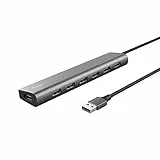 Trust Halyx 7 Port USB Hub 3.2 Gen 1, USB Verteiler mit USB-C Stromanschluss, USB Mehrfachstecker, Dünn und Kompakt, 5Gbps Adapter Datenhub für MacBook Pro/Air, Laptop, Notebook, PC - Grau