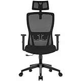 Durrafy Bürostuhl Ergonomisch, Schreibtischstuhl, Bürostuhl mit Kopfstütze, Armlehnen, Lendenwirbelstütze, Höhenverstellung, 90°-120°Schaukeln, Drehstuhl Gewichtskapazität 150KG