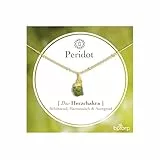 Bixorp Peridot Edelstein Kette Damen - Rohstein Halskette - Chakra Schmuck aus Edelstahl mit 18K Goldplattierung - 36 cm + 8 cm verstellbar