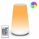 Auxmir Nachttischlampe 5 Modi RGB Farbwechsel, 2500mAh Nachtlicht Kinder USB Aufladbar Fernbedienung, LED Lampe Tischlampe Kabellos Touch Dimmbar mit Timing Funktion, Stilllicht für Deko Schlafzimmer