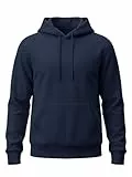 Runcati Herren Kapuzenpullover Langarm Einfarbig Hoodie Männer Regular Fit Kordelzug Sweatshirt Training Casual Baumwolle Pullover mit Taschen Dunkelblau L