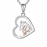 Yuluzeln Pferdehalskette Geschenke für Mädchen Silber Liebe Herz Anhänger Schmuck für Ehefrau Mutter Tochter Enkelin Nichte 18'，Geburtstag Weihnachten Muttertagsgeschenk (Rosenmädchen)