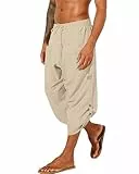 YAOHUOLE Leinen Hose Herren Kurz 3/4 Freizeit Sommershorts Khaki 2XL