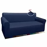 Granbest Thick Sofabezug Stylish Pattern Sofaüberzug für Sofa Stretch Elastische Jacquard Sofahusse Couchhusse mit Armlehne für Wohnzimmer Anti-Rutsch (3 Sitzer, Dunkelblau)