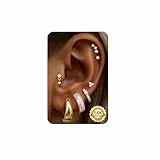 CASSIECA 7Paar Ohrringe Gold Damen Chirurgenstahl Creolen Ohrstecker Set Ohrringe Flacher Verschluss 14K Goldene Creolen Stecker Damen für Mehrfachpiercing Helix Tragus Piercing Ohr Gold Schmuck
