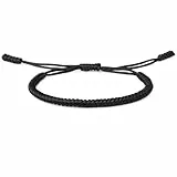 XIANNVXI Herren Armband Schwarz Geflochten Armbänder Surfer Armband Herren Schwarzer Segeltau Stoff Tibetisches Glücksarmband Handgefertigt Verstellbares Armbänder Männer