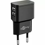 goobay USB Ladegerät 12W, 2-Port Netzteil mit Dual USB-A, Ladeadapter für Steckdose, für iPhone, Samsung, Kopfhörer, Smartwatch, Reiseladegerät, schwarz - 44951