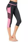 Flatik Fitness-Leggings für Damen, Yogahose, hohe Taille, Workout-Leggings mit Taschen, Activewear-Leggings, grau / pink, L