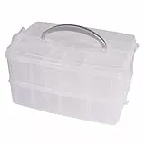 Rayher Aufbewahrungsbox, Sortierbox mit Tragegriff, 2 Etagen, 23,1 x 15,6, Höhe 13 cm, Kunststoff, transparent, ideal für Kleinteile, Spielzeug, Werkzeug, Nähzubehör, DIY-Material, 47001000