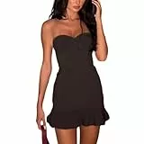 MeeQee Sexy Kleid Damen Sommer Schulterfreie Tube Minikleid Bodycon Ärmellose Wickelkleider Rückenfrei Rüschensaum Kurze Eng Kleid Bandeau Figurbetontes Kleider Cocktailkleid Partykleid
