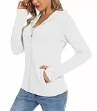TACVASEN Damen Sonnenschutz Hoodie Full Zip Jacke Langarm UPF 50+ Wandern Shirt UV Laufshirt mit Daumenloch Sommer (Weiß, XL)