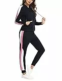 Litherday Jogginganzug Damen Lang Freizeitanzug Baumwolle Trainingsanzug Frauen Streifen Sportanzug Fitnessanzug mit Taschen, Marine, M