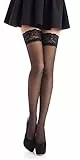 Romartex halterlose 20 DEN Elasthan Strümpfe mit schmalem Spitzenbund (4-6 cm), L, schwarz