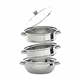 MEHOOSPVN 3 Tier Edelstahl Dampfkocher Mit Glasdeckel Vielseitigkeit Küchenutensil 26cm, Kochtopf Gardampfkochtopf Dampf Kochtopf 3-stufig Dampfgarer KitchenCraft Set, Dampfkocher Gas Vollkochplatten