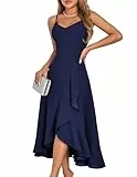 DRESSTELLS Cocktailkleid Damen Festlich Träger Hochtief Kleid für Hochzeit Dunkelblau Knielang Damenkleider Rückenfrei Curvy Elegantes Partykleid Navy XL