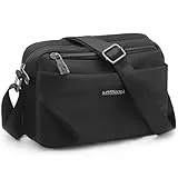 YERUUE Umhängetasche Damen Wasserdicht Nylon Handtasche Damen Mittelgroß Leichte Crossbody Bag mit Vielen Fächern verstellbarem, breitem Schultergurt Schultertasche für Einkaufen, Reisen (Schwarz)