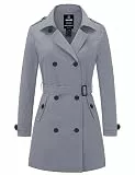 Wantdo Damen Frühling Jacke Winddichte Cabanjacke mit Schulterknöpfen Schulterklappen Slim Fit Lange Jacken Verstellbare Gürtel Mantel Grau L