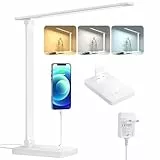 Lepro Schreibtischlampe, LED Tischlampe Dimmbar, Nachttischlampe 800LM 3 Farben und 5 Helligkeitsstufen, Tageslichtlampe Augenschutz, Tischleuchte, Schreibtisch Lampe für Kinder, Büro, Weiß