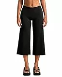 Navneet Caprihose Damen Sommer Wide Leg 3/4 Hose Weites Bein Yoga Sport Leggings Fitness Outfit Schwarz L