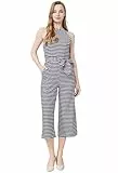 Canil4Y Damen Jumpsuit Sommer Overall Frauen Gestreiften Hosenanzug Ärmellos Playsuit Breites Bein Romper Spielanzug Weites Bein Schwarz M