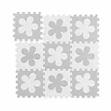 Relaxdays Puzzlematte Blumen-Muster, 9 Teile, EVA-Schaumstoff, schadstofffrei, Spielunterlage 91,5 x 91,5 cm, weiß-grau