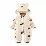 JiAmy Baby Schneeanzug Fleece Strampler mit Kapuze Herbst Winter Warm Jumpsuit für Neugeborene Kleinkind Mädchen Jungen 0-3 Monate