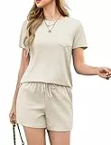 Totatuit Zweiteiler Damen Sommer Set Kurz Oberteil und Shorts Loungewear Freizeitanzug Trainingsanzug Sport Outfit für Zuhause Joggen Yoga oder Elegante Kleidung