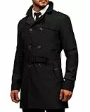 Runcati Trenchcoat Herren Slim Fit Zweireiher Mantel Mittellang klassisch Business Casual Coat Herbst winddicht Mantel,Schwarz,L