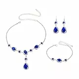 XFSRG Luxuriöses Schmucksets für Damen mit Halskette Ohrringe und Armband mit Funkelnden Strasssteinen Ideal für Hochzeit Ball und Abendkleid (Blau)