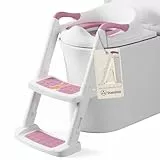 DEANIC Toilettensitz Kinder, Toilettentrainer mit Leiter &PU Gepolstert, Faltbar Töpfchen für Kinder ab 1-7 Jahren Kids Wc-Sitz für 38-47cm (Rosa)