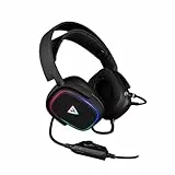 Modecom Volcano MC-899 Prometheus Schwarz Gaming-Headset | 7.1 Surround Sound PC Kopfhörer mit Mikrofon | Over-Ear USB Gamer Headset mit RGB-Beleuchtung | Abnehmbares Mikro & Komfort-Ohrpolster