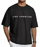 T Shirt Herren Sommer Tops Männer Oversized Tshirt Rundhals Basic Kurzarm Oberteil(Schwarzes Los Angeles,L)