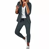 Generisch Hosenanzüge Damen Elegant Blazer 2-teilig Anzugjacke Karo Einfarbig Anzug Set Slimfit Festlich Damenanzug Freizeitmantel Business Mode Revers Mantel Sportlich Streetwear S-XXL