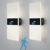 VOMI LED Kabellose Wandleuchte innen mit Bewegungsmelder, Acryl Akku Wandlampe Ohne Stromanschluss USB Aufladbar Wandbeleuchtung mit 4000mAh Batterie für Flur Treppen, 2st Weißes Licht