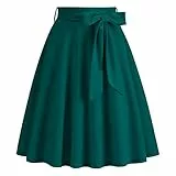 Odizli Rock Damen Knielang Rockabilly Tellerrock Elegant 50er Jahre Vintage Audrey Hepburn A Linie Swing Petticoat Röcke Faltenrock Plisseerock Retro Trachtenrock Festlich Sommerrock Grün M