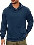 Runcati Herren Kapuzenpullover Langarm Regular Fit Hoodie Einfarbig Leichte Sweatshirt Casual Sport Training Oberteile mit Kängurutasche Dunkelblau XL