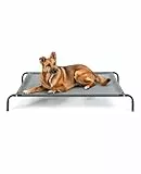 lionto Outdoor Hundeliege erhöht, stabile Haustierliege mit guter Luftzirkulation schützt vor Bodenkälte, 114x76 cm, Abnehmbarer Bezug aus atmungsaktivem Netzgewebe, robuster Metallrahmen, grau