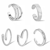 Mikovivi 5stk Teilige Zehenringe für Damen, 5 Stile Anlaufgeschütztes Offenes Band Verstellbares Band Zehenringe Strand-Sommer-Fußschmuck für Sommer-Strand-Fußaccessoires (Silber)