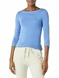 Amazon Essentials Damen Bateau-Ausschnitt T-Shirt mit 3/4-Ärmeln, Schmale Passform, Blau, M
