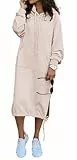 YUTILA Damen Sweatkleid Lange Kapuzenpullover Hoodie Oversize Herbst Frühling Übergangszeit