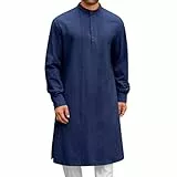 RUMAOZIA Kaftan Herren Baumwolle Leinen Robe Muslimische Kleider Herren Langarm Hemd Stehkragen Leinenhemd Lässige Strandhemd Afghanische Arabische Kleidung mit Knöpfen Ramadan Freizeithemd