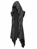 Runcati Herren Rüschen Jacke Lange Kapuze Ärmellos Schal Kragen Cardigan Drapiert Einfarbige Leichte Cape Mantel,Dunkelgrau,XXL