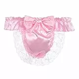Satini Satin Rüsche die Schleife Tanga Sissy Boy-Shorts Slips Höschen Unterwäsche (Zartrosa, L)