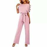 EMATOP Jumpsuit Damen Elegant für Hochzeit Hosenanzug Sommer Lang Overall Einteiler Lässiger Hosenanzug 3/4 Ärmel Einfarbig Playsuit Hohe Taille Strampler Spielanzug Festlich Party Romper