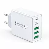 USB C Ladegerät, 5-Port USBC Netzteil Adapter Mehrfach für iPhone 17 16 15 14 13 12 11 Pro Max SE XS XR X 8 7 6 Plus, Samsung, Schnellladegerät Handy Stecker Charger Ladestecker Ladeadapter