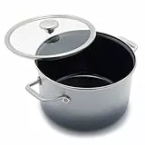 Merten & Storck Europäisch gefertigtes Kochgeschirr aus emailliertem Stahlkern, 6,3QT Suppentopf mit Deckel, Induktion, PFAS und PTFE-frei, spülmaschinenfest, ofen- und grillfest, wolkengrau