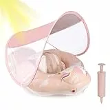 ANSTEN Schwimmring Baby mit Sonnendach Aufblasbare Baby Float Schwimmring Shwimmreifen Baby mit aufblasbarer Schwimmboje,Schwimmhilfe Spielzeug,Baby Schwimmring ab 3 Monate~12 Monate-Rosa