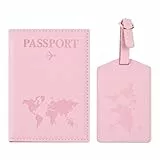 Greyoe Reisepasshülle, Reisepass Organizer, Passport Cover, PU-Leder Reisepass Hülle + Kofferanhänger, für Damen und Herren Urlaub Zubehör Travel Essentials (Sakura Rosa)
