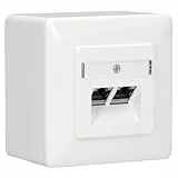 Rutenbeck UAE - Cat. 6A iso Universal-Anschlussdose/Datendose/Netzwerkdose LAN mit Unterputz-Abdeckung reinweiß 136112070 + Aufputz-Gehäuse 13511503, 2-fach RJ45, 10 Gbit/s, geschirmt